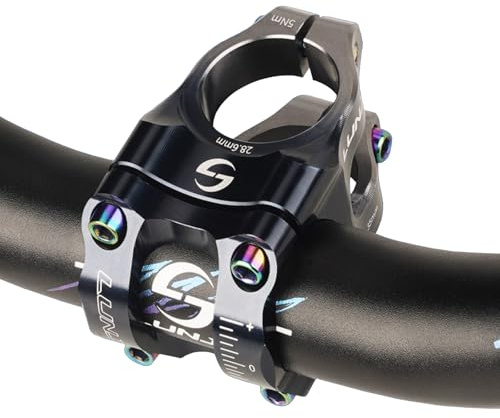 CNC aluminum alloy mountain bike handlebar, high-strength hollow short stem, suitable for most bicycles, road bikes, mountain bikes, BMX bikes, fixed gear bikes, downhill bikes (Black Titanium)