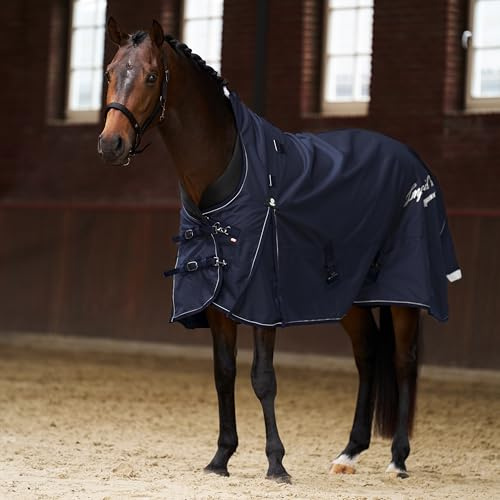 Imperial Riding Coperta da esterno IRH Super Proof 200 g, 1200D Ripstop nylon impermeabile e traspirante, collo, imbottitura e fessure, calda coperta invernale cavalli, blu navy, 155