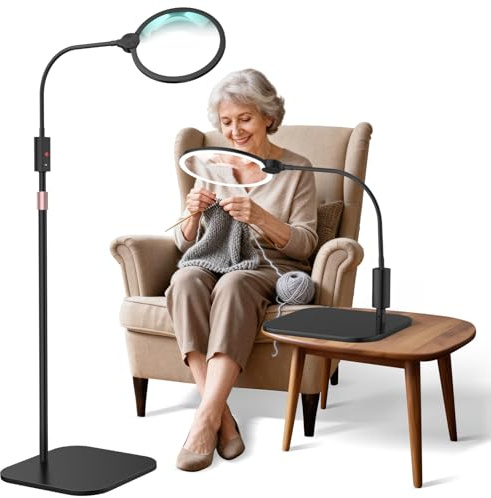 Magnifying Glass With Light And Stand, 10X Large 7'' Magnifying Glass For Reading, Close Work, Cross Stitch And Crafts, Rechargeable Floor Or Desk Magnifying Lamp With Adjustable Gooseneck For Seniors