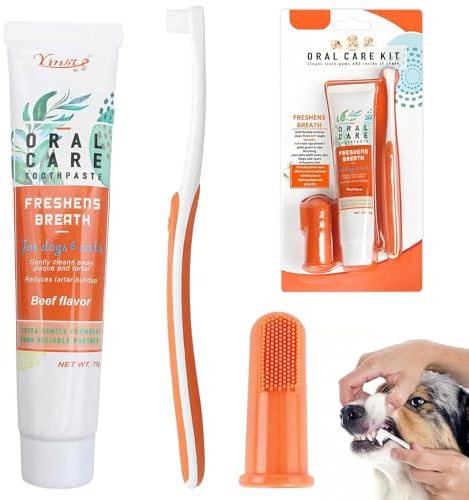 Dentifricio per Cani,Spazzolino per cani + Spazzolino da Dito,Pulizia Denti Cane Kit Antitartaro per Cane per Prevenire La Placca e il Tartaro,Favorire La Salute delle Gengive