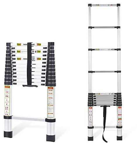 RIKADE Telescopic Ladder, 12.5FT Aluminum Telescoping Ladder with Non-Slip Feet, Portable Extension Ladder for Household and Outdoor Working,330lb Capacity