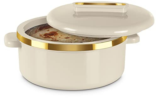 MILTON Curve 2500 Inner Stainless Steel Casserole, 2.15 litres, Ivory | BPA Free | Food Grade | Easy to Carry | Easy to Store | Chapati | Roti | Curd Maker
