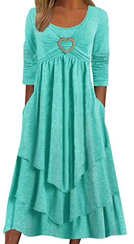 QWUVEDS Vestido casual y suelto para mujer, vestido de manga larga para mujer, vestido informal con cuello redondo, vestidos sueltos y fluidos de una línea para mujer, vestidos maxi para mujer, verde
