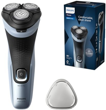Philips rasoio elettrico serie 3000x - Rasoio elettrico Wet & Dry per uomo colore blu cielo, con tecnologia SkinProtect, rifinitore a scomparsa, rasoio ergonomico per uomo (modello X3053/00)