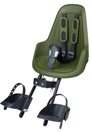 BOBIKE 8012000022 - Silla Portabebé Bicicleta Delantera One Mini Anclaje en Cuadro – Segura y Elegante para niños de 9 Meses a 3 años, hasta 15 kg, Verde Oliva