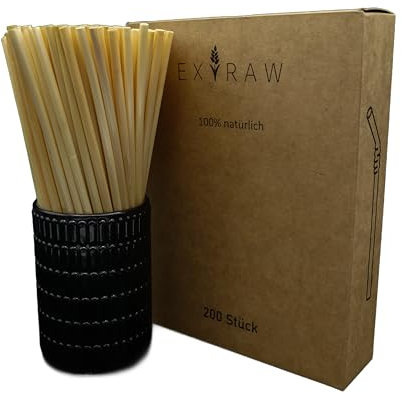 Extraw Bio-Weizen Trinkhalme 200Stück, Strohhalme aus Stroh - 100% biologisch abbaubar, nachhaltige Alternative zu Papier, Plastik, Metall und Glas - Ideal für kalte und warme Getränke