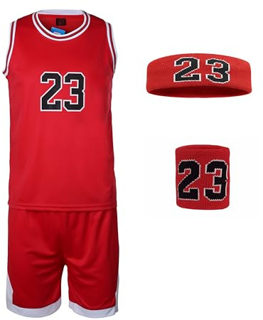 #23 Boys Basketball Jersey Set with Headband and Wristband Basketball Tank Top Shorts Sport Suit Gift for Fans Teens Youths (Red, Large)