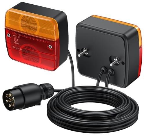 YGiTK 2 piezas Luz Trasera para Remolque 12V Pilotos Traseros Remolque con 7.5 Metros de Cable E13 7 Pines para Camiones Caravanas Furgonetas Barcos Luces Traseras Iluminación