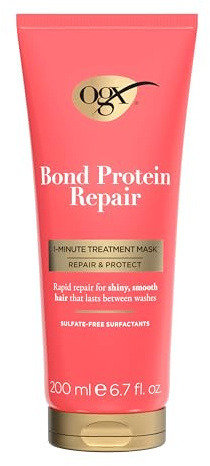 OGX Bond Protein Repair 1 Minute Treatment Mask, Repair & Protect, Rapid Repair for Shiny & Smooth Hair Between Washes, Sulfate Free, 200ml