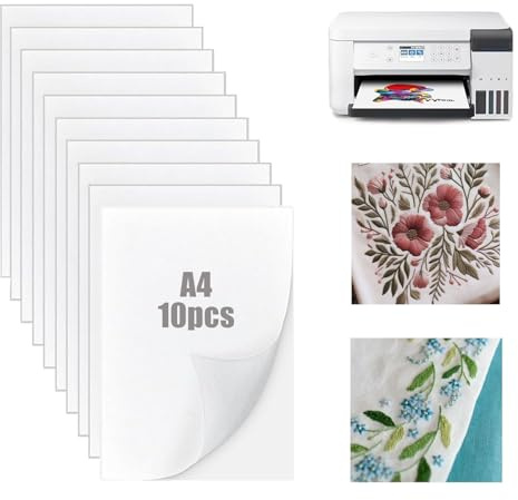 10 PCS Water Soluble Embroidery Paper, 21x30 cm A4 Size Dissolvable Embroidery Stabilizer for Machine and Hand Stitching, Self-Adhesive Stick and Stitch Embroidery Backing for DIY Projects