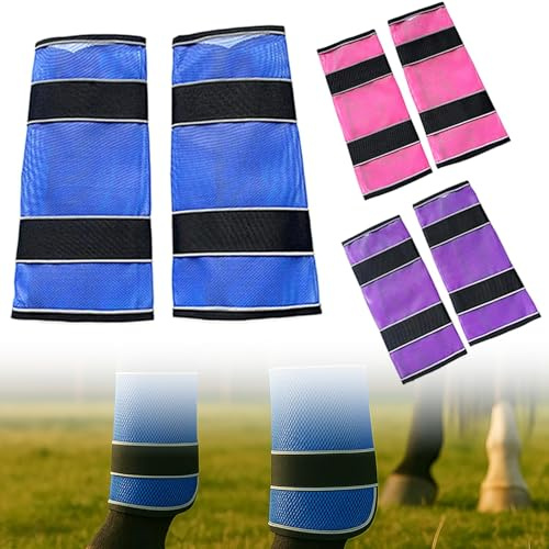 Guêtres Anti-Mouches 2 pièces colenumone pour Chevaux, protège-Jambes Respirant en Tissu Filet avec Rayures réfléchissantes, Velcro réglable, Accessoires d'équitation (Bleu)