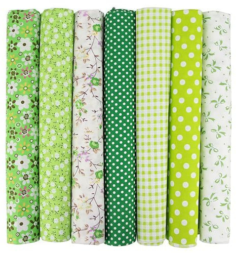 TTYSHIP® 7 Pièces Tissus Couture, 50 x 50cm Tissus Coton, Tissu Patchwork pour Quilting, Bricolage, Patchwork, Couture (Vert)