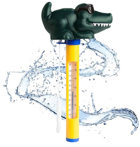 Termometro Piscina, Termometro Galleggiante per Piscina con Cordicella, Swimming Pool Thermometer Portatile Robusto per Vasche da Bagno, Spa Esterni/Interni, Piscine, Peschiere (Coccodrillo)