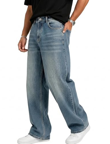 Misfuso Jean Baggy Homme Pantalon Denim Y2K Streetwear Décontracté Bleu L