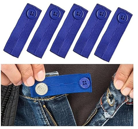 Waltonalice 5 stycken byxförlängning set elastisk midjeförlängning, knappförlängning, justerbar midja, midjeförlängning, knäppning, knappförlängning för byxor, shorts, jeans, blå