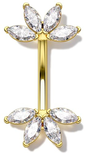 OUFER Lotus Piercing Rook 16G Acier Chirurgical Piercing Sourcil Argent Or Boucle d'oreille Cartilage Helix Tragus Barbell Courbé 6mm Labret Vertical pour Femmes
