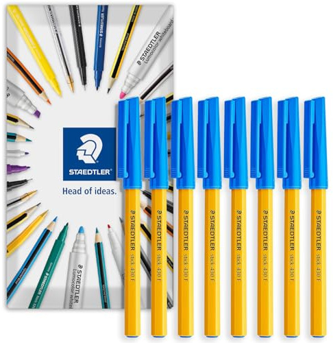 STAEDTLER Stick 430F - Penna a sfera, punta fine da 0,3 mm, confezione da 8 pezzi, colore: blu