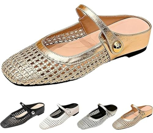 GHTRHSB Mary Jane Mules plates tissées à bout carré pour femme en maille creuse décontractées mocassins dos nu à bout fermé doux à enfiler