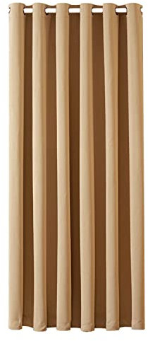 Aspire Homeware Blackout Curtain for Living Room - Eyelet Bedroom Door Curtain 84 inch Drop Ring Top Single Thermal Beige Curtain with Matching Tieback, 1 Panel