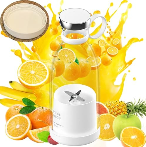 Blender Portable, Mixeur Portable de 350 ml, Blender Smoothie, Mixeur Blender, Jus Frais Portatif, 1 Petit Couvercle Inférieur Portable(blanc)