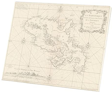 Dekorativ målning tryckt duk affisch 972 Martinique avdelningskarta antika Frankrike region (76 cm x 60 cm)