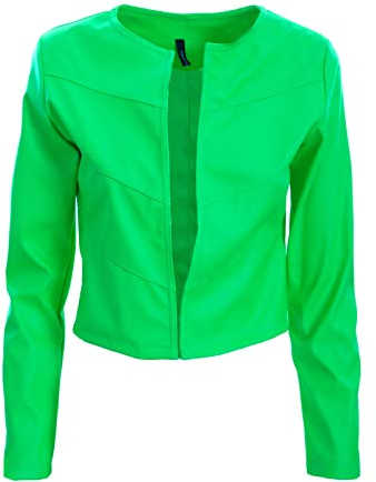 Toocool - Giacca Donna Corta Ecopelle Bolero Senza Chiusura Giacchetto VI-2601 [Taglia Unica,Verde Fluo]