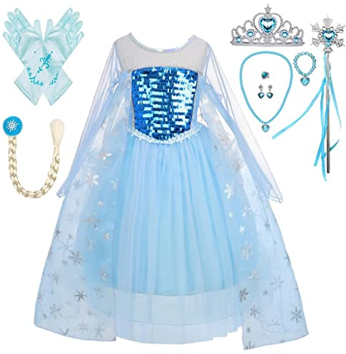 Lito Angels Princess Snow Queen Fancy Dress Up Costume with Cape and Accessories for Kids Girls Age 4-5 Years, A - Long Sleeve (Tag Number 120)