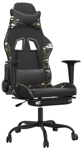 vidaXL Gaming Stuhl, Bürostuhl Drehbar Höhenverstellbar, Drehstuhl Schreibtischstuhl mit Massage Fußstütze, Verstellbar Chefsessel Sportsitz Computerstuhl, Schwarz Tarnfarben Kunstleder