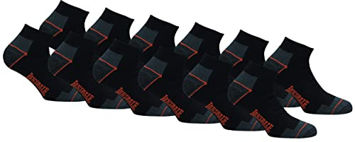 Lonsdale 12 Pares Calcetines Sneaker de Trabajo Altura Tobillo - Punta Talón Reforzados - Esponja Algodón (Negro, 43-46)