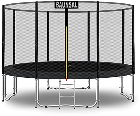 Baunsal® Trampolin Outdoor Ø 305 cm (EXD) schwarz als Komplettset mit Federabdeckung, Sprungmatte, Netz und Leiter - Gartentrampolin Spielzeug für Kinder