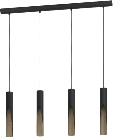 EGLO LED Pendellampe Barbotto, 4-flammige Pendelleuchte über Esstisch, indirekte Beleuchtung, Hängeleuchte aus Metall in Schwarz und Holz-Optik, Hängelampe mit GU10-Leuchtmittel, warmweiß