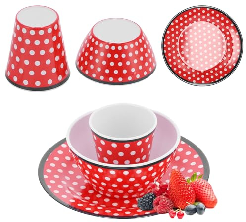 Platos Navideños, Juego De Vajilla De Melamina, para Uso Doméstico Al Aire Libre, Incluye Platos, Tazones Y Tazas, Diseño Festivo De Copo De Nieve para Navidad (Lunares Rojos)