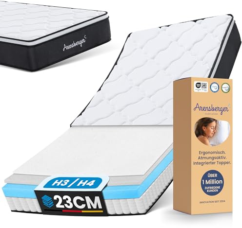 Arensberger EMILIA Matratze 180x200 cm | Federkernmatratze mit Gel-Schaum und integriertem Topper | ergonomische Höhe 23cm | Härtegrad H3/H4 | HR Taschenfederkern 180x200cm Rollmatratze punktelastisch