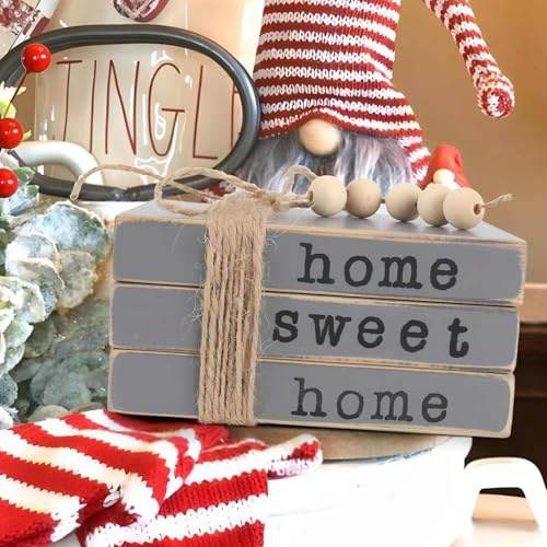 kroucoco Small Size Wood Decorative Book Stacks|Farmhouse Decor Book Stack|Decorative Wooden Books (grey)