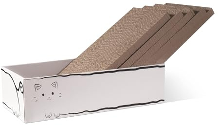 Cardboard Scratcher Pad Scratching Post, 5-Pack Cat Scratcher with Box, Durable Scratch Cardboard Refill Lounge Bed for Indoor Cats (33*24*11 CM)