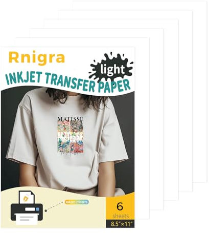 Rnigra 6PCS Heat Transfer Paper A4, Premium Inkjet Transfer Paper on T-Shirt for Light Fabrics, Iron on Printer Paper, Iron on Transfer Paper White Clothes, Textiles, Clothes