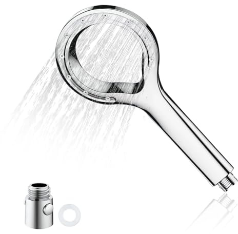 MUNTE Alcachofa Ducha Alta Presión de Anillo, Cabezal de Ducha con Válvula de Cierre, Teléfono-ducha Plata, Conector de 1/2 Pulgada, Fácil de Instalar, para Casa, Hotel, Dormitorio