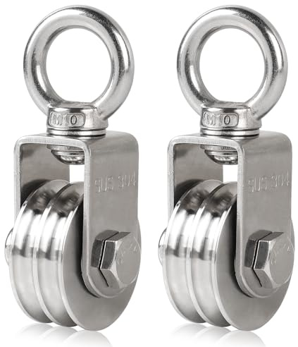 EFUTURETIME 2 x Poulie de Levage Acier Inox 304, Poulie Renvoi pour Cordes de 8 mm avec Boulon à œil M10, Rotatif, Capacité de Charge 200 kg
