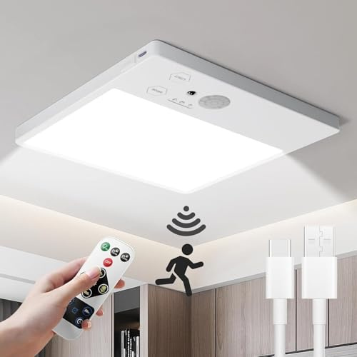 Led Deckenleuchte mit Bewegungsmelder innen-IP54 badezimmer lampe decke,Deckenlampe mit bewegungsmelder,Dimmbar 3000K-6500K,Deckenleuchte mit Fernbedienung für Badezimmer,Treppen,Flure 12000mAh