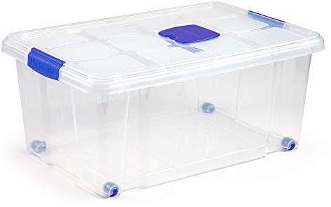 PLASTIC FORTE, Caja de almacenamiento, TRANSPARENTE, 36 Litros, con ruedas