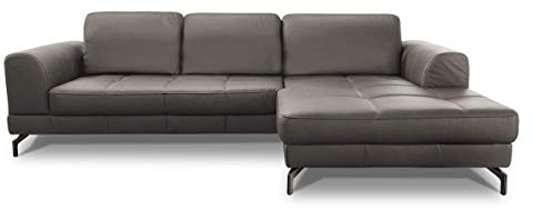 CAVADORE Ledergarnitur Benda/ Großes Ecksofa mit XL-Longchair rechts & Federkern / Inkl. Sitztiefenverstellung / 284 x 87 x 175 / Echtleder: graubraun