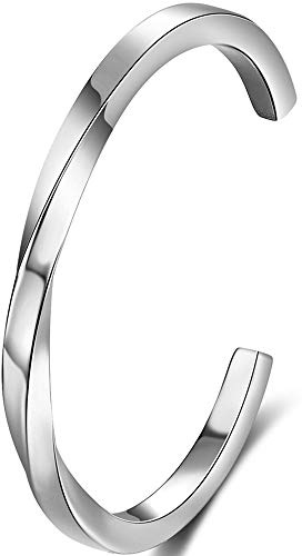 Jude Jewelers Stainlesss Steel Twisted Wave Classical Simple Plain Open Cuff Bangle Bracelet (Silver)