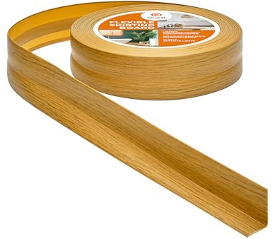 Quest Battiscopa Morbido Adesivo - 32 mm x 23 mm - Listello in PVC, Finitura Flessibile, Profilo Angolare per Cucina, Bagno, Parete, Pavimento - Decorativo (Rovere, 10m)
