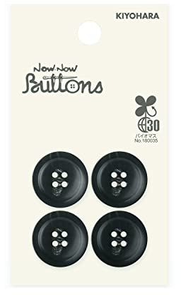 Kiyohara NWN4074 Now Button, Biomass, Buffalo Style, 4 Holes, 4 Pieces, Diameter 0.7 inches (18 mm), Black