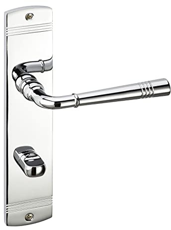 SOTECH 1 Jeu de poignée de porte FREJA Chrome poli Salle de bain (toilette) | Poignée de porte sur longue plaque Ensemble de salle de bain avec matériel de fixation