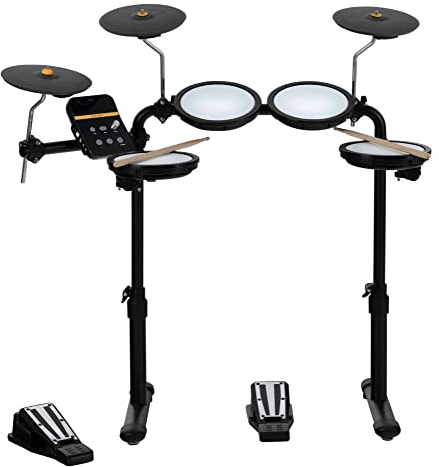 XDrum DD-250 E-Drum Set mit Mesh Heads - Elektronisches Schlagzeug mit 4 Mesh Head Pads, 3 Becken Pads, Kick & Snare Fußcontroller, Rack & Sticks - 12 Presetkits mit 68 Sounds & 10 Playalong Songs