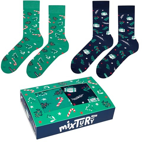 ZOOKSY Lustige Weihnachtssocken Herren 41–46 (2 Paar) Geschenkbox – Bunte Baumwollsocken Weihnachten Geschenk Idee