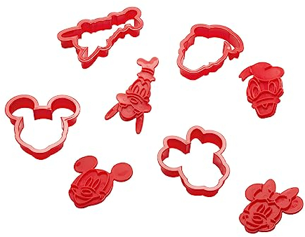 Prestige New Disney Bake with Mickey Mouse Plätzchenausstecher-Set mit 4 Stück - Rote Plätzchenausstecher mit Mickey und Freunde-Charakterstempeln inklusive, spülmaschinengeeignet
