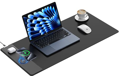TopMade Wireless Charging Mouse Pad, 31.5x15.75 XXL Extra Large Gaming Mousepads Waterproof Desk Pad with Ultra-Smooth Surface, Non-Slip Base, Classic Black Computer Desk Mat for MacBook, PC, Laptop
