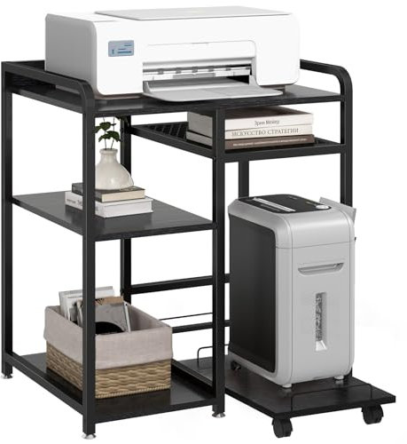 Livofloral Druckerständer, 60 x 48 cm Großer Druckerständer mit Stauraum für Homeoffice, Druckertisch, Drucker-Aktenvernichter-Ständer mit Rollen, Schwarz